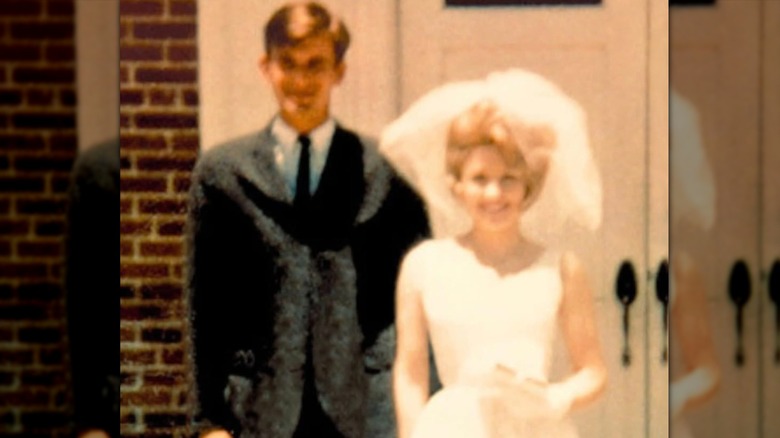 A blurry photograph shows Dolly Parton and husband Carl Dean on their wedding day.