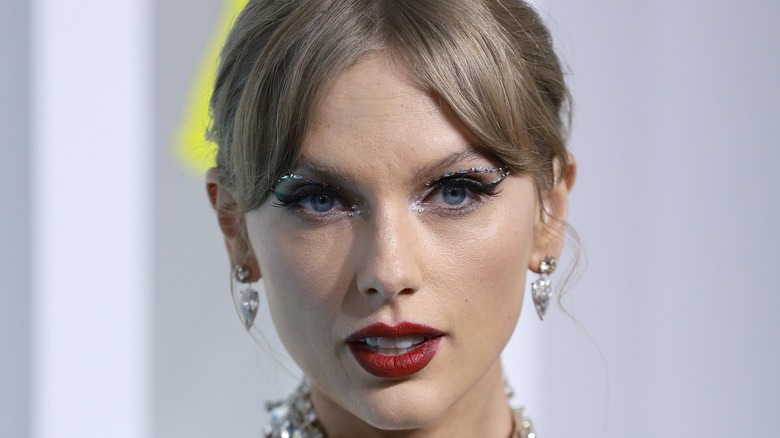 Taylor Swift with a bejeweled cat eye