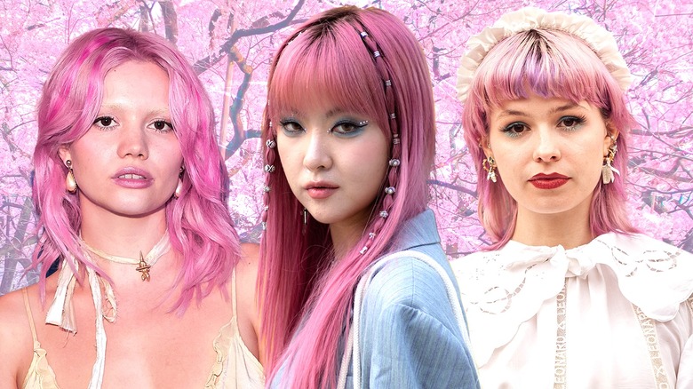 Women with petal pink hair