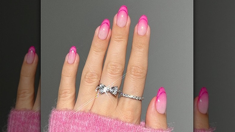 pink glittery double French nails