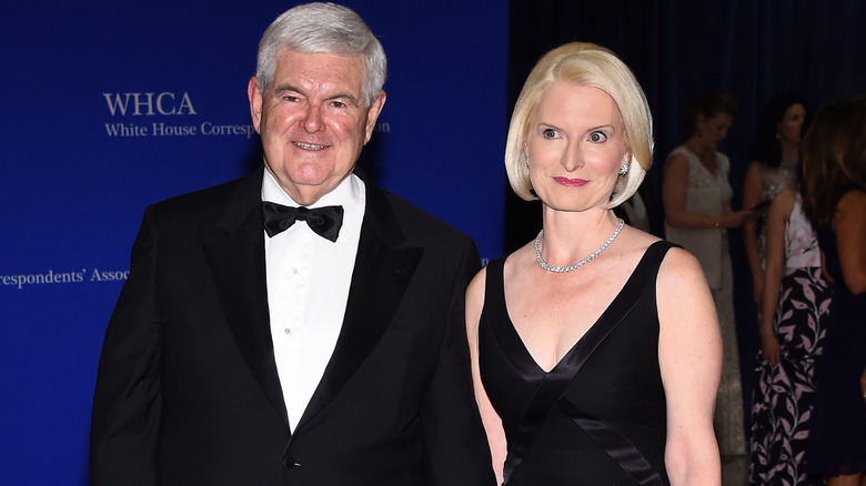 Callista Gingrich and Newt Gingrich in matching black outfits