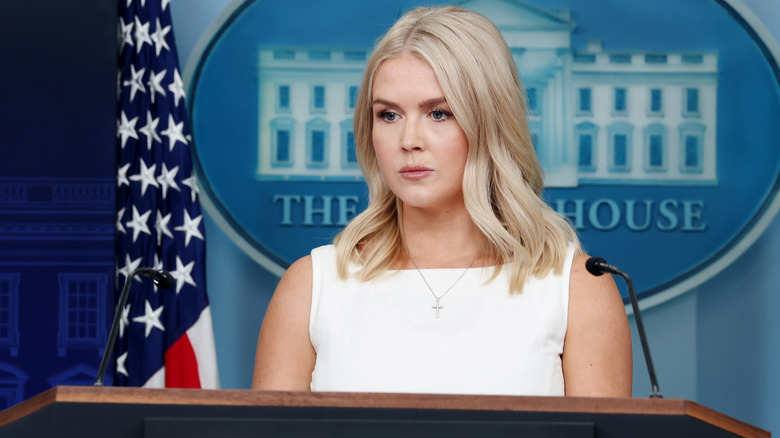 Karoline Leavitt in a white dress