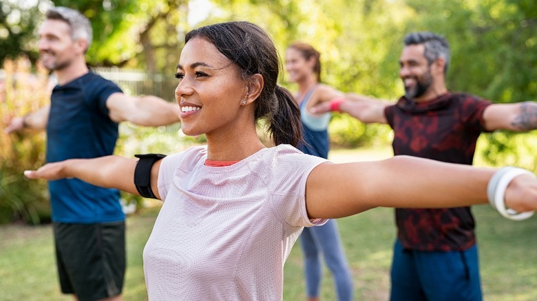 People exercising outside