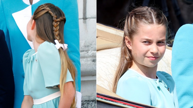 Side-by-side photos of the back and front of Princess Charlotte's head