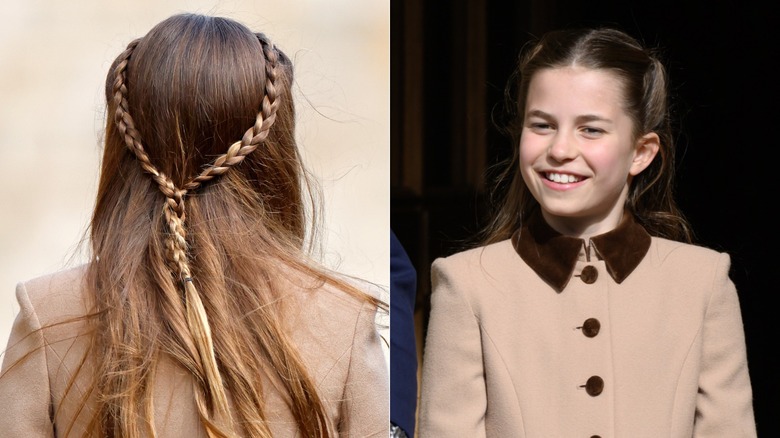 Side-by-side photos of Princess Charlotte showing the back and front of her hair