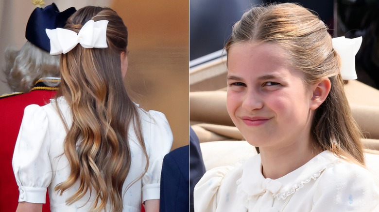 Side-by-side photos to show the back and front of Princess Charlotte's hair