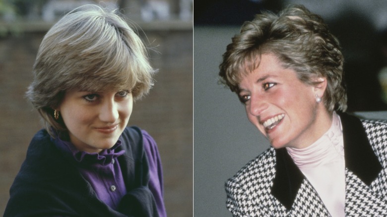 Princess Diana with her feathery bob in the '80s and then her bixie in the '90s