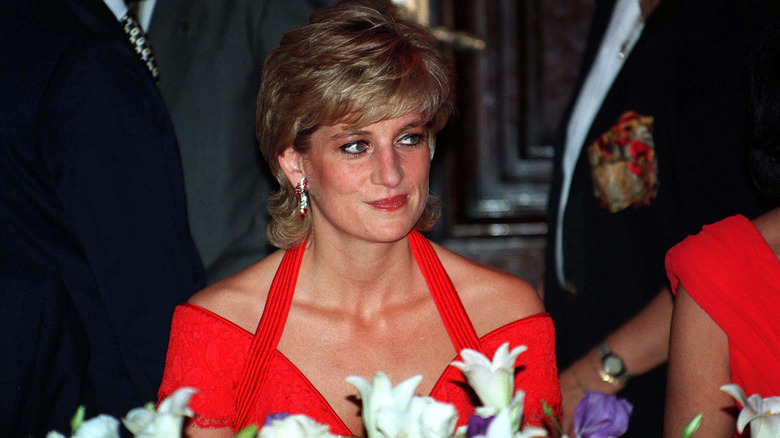 Princess Diana wearing a red dress in 1995
