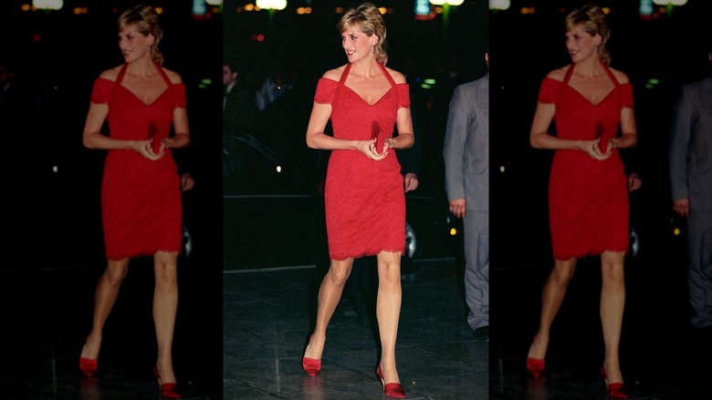 Princess Diana wearing a revealing red dress in 1995.