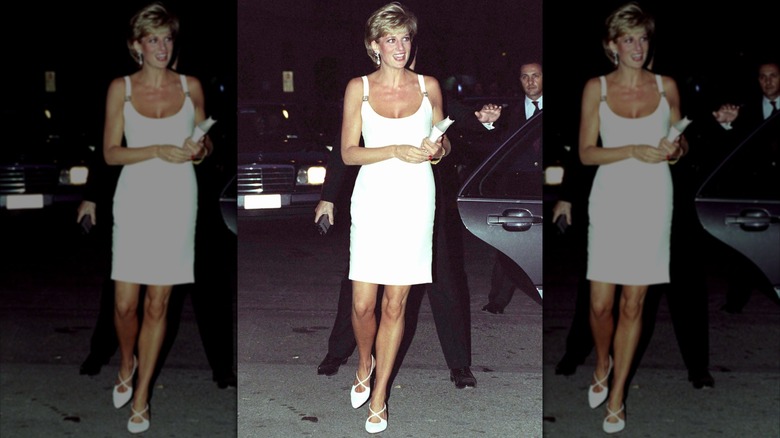 Princess Diana wearing a revealing white dress in 1994.