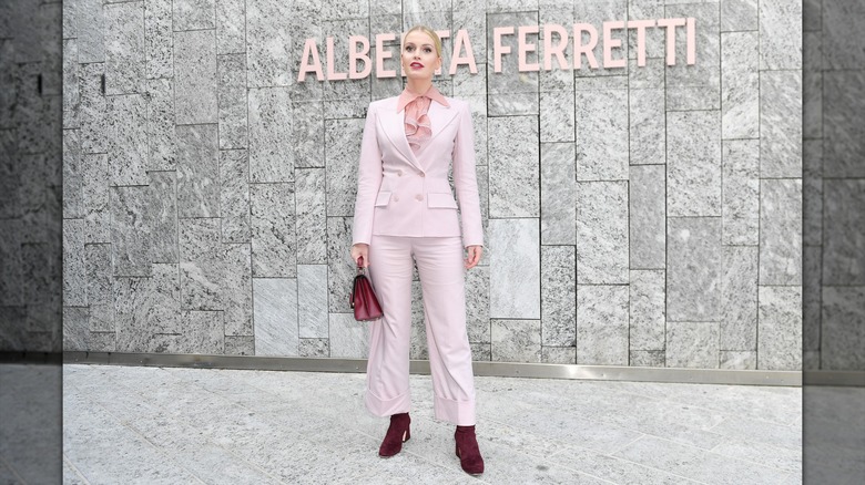 Lady Kitty Spencer wearing a pink suit in September 2019