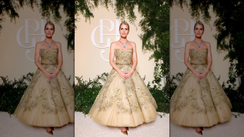 Lady Kitty Spencer wearing gold at the 2025 Grand Prix