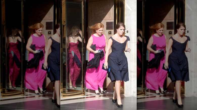 Princess Eugenie in a black dress leaving a hotel in Rome, Italy
