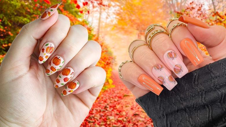 Composite of pumpkin-inspired manicures