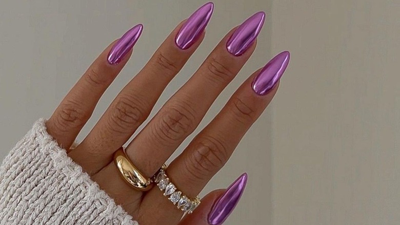 Woman with chrome manicure