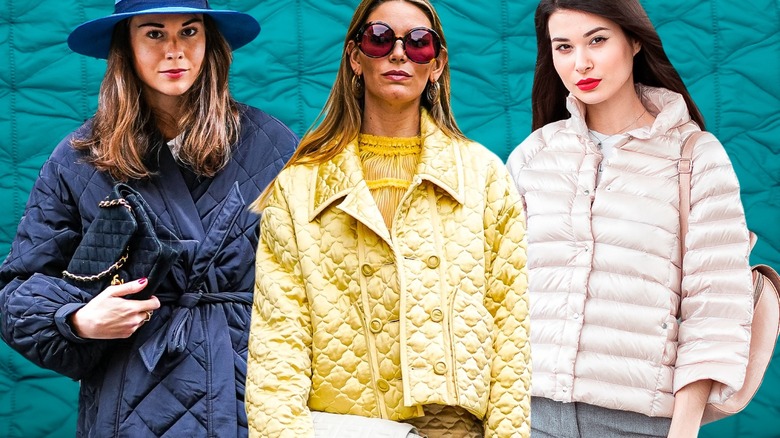 three women wearing quilted jackets