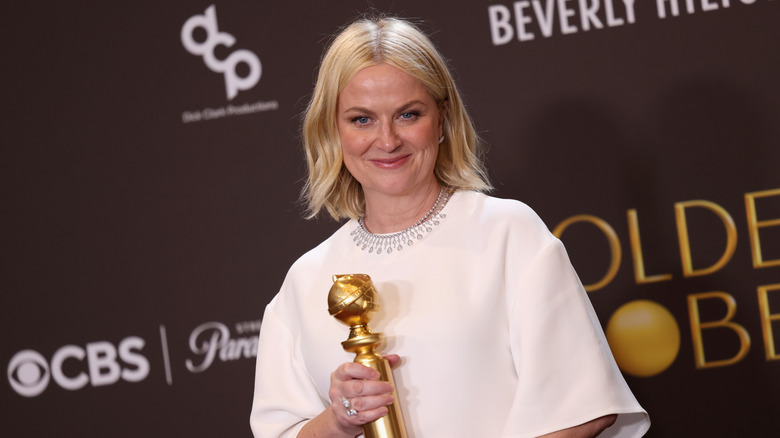 Amy Poehler, winner of the Best Podcast award for "Good Hang with Amy Poehler," poses in the press room during the 83rd Annual Golden Globe Awards at The Beverly Hilton on January 11, 2026