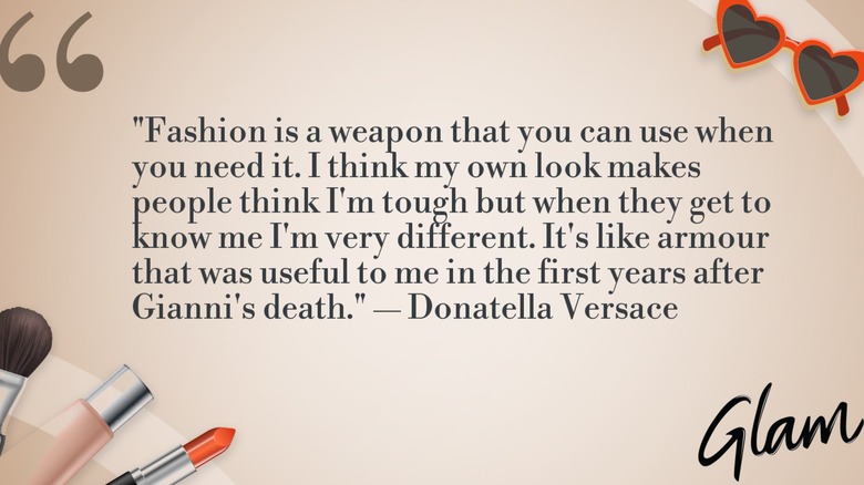 A graphic depicting Donatella Versace's quote of the day.
