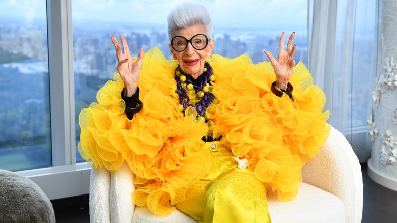 Iris Apfel poses for a portrait for her 100th birthday party in 2021.