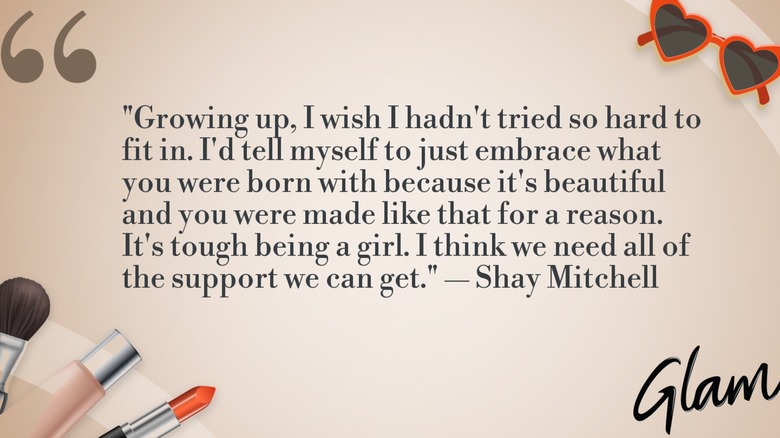 A graphic depicting Shay Mitchell's quote of the day.