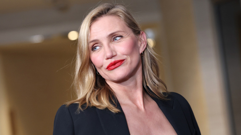 Cameron Diaz waering a black suit at Women's Wear Daily presents the 2026 WWD Style Awards