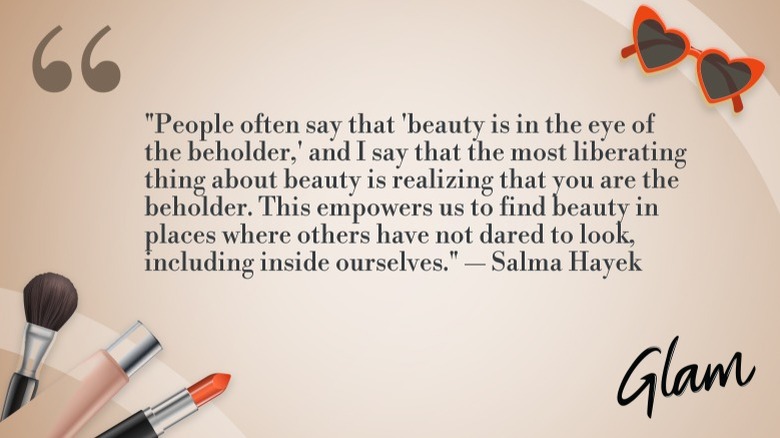 Salma Hayek quote on a beige background
