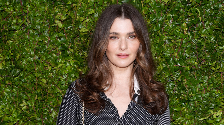 Rachel Weisz wearing a polka dot shirt