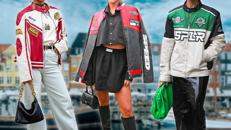 models wearing racing jacket