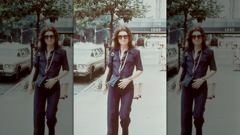Jacqueline Kennedy Onassis walking in New York City circa 1970