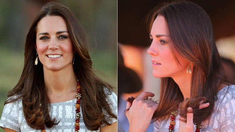 Kate Middleton with straight hair and curtain bangs in April 2014