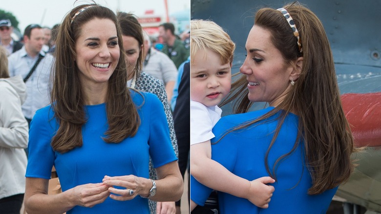 Kate Middleton in a blue dress and with a headband in July 2016