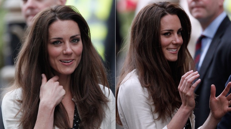 Kate Middleton with straight hair and a smoky eye in April 2011