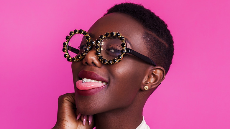 woman with tongue piercing