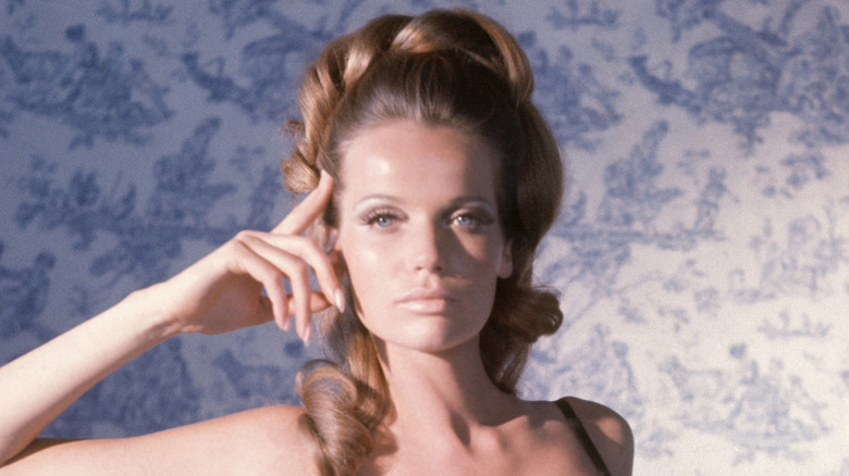 Model Veruschka posing in a modeling shoot