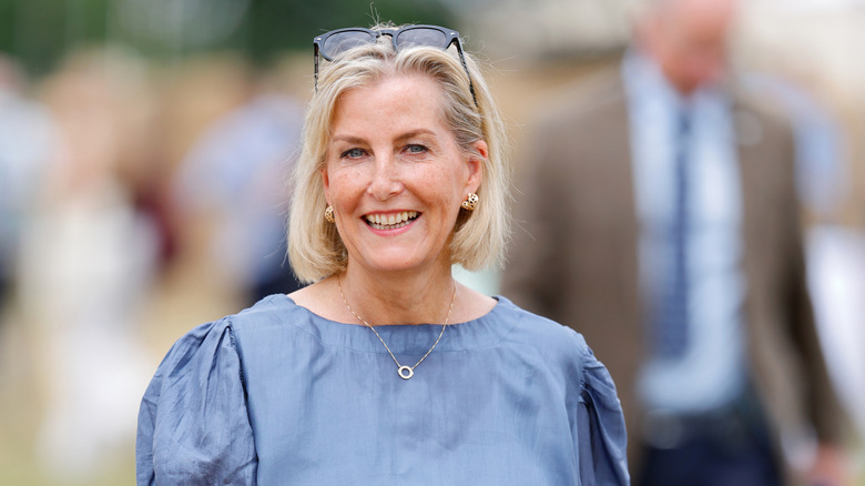 Duchess Sophie wears a bob and blue blouse