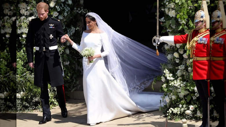 Meghan Markle and Prince Harry exit the chapel after their wedding in 2018.