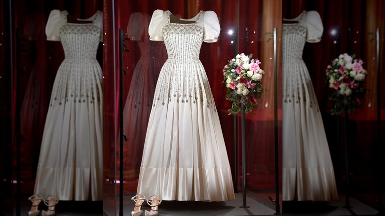 Princess Beatrice's wedding dress displayed in a museum