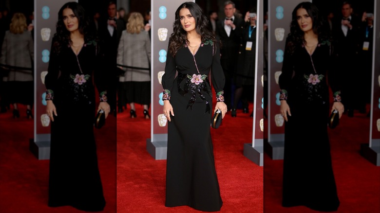 Salma Hayek attends the EE British Academy Film Awards in London in February 2018