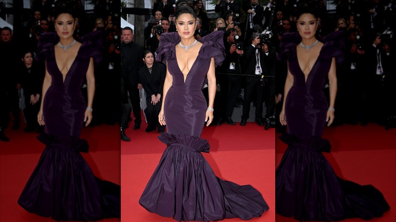 Salma Hayek at the "Killers of the Flower Moon" red carpet during the 76th annual Cannes Film Festival in France in May 2023