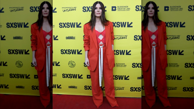 Sandra Bullock wearing red on March 12, 2022