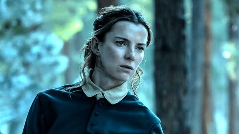 Betty Gilpin pictured as Sara Rowell in American Primeval