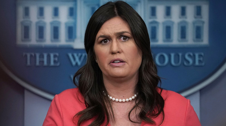 Sarah Huckabee wearing a red dress