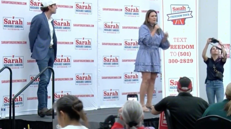 Sarah Huckabee Sanders speaks at an event during the Arkansas gubernatorial campaign