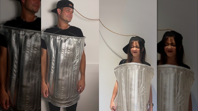 Wells Adams and Sarah Hyland dressed as tin cans in an edited photo