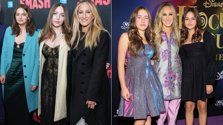 Sarah Jessica Parker with her daughters at red carpet events.