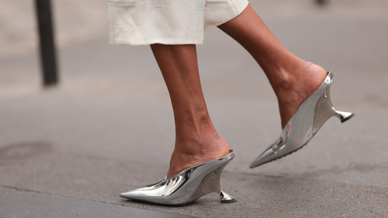 Silver sculptural heels 