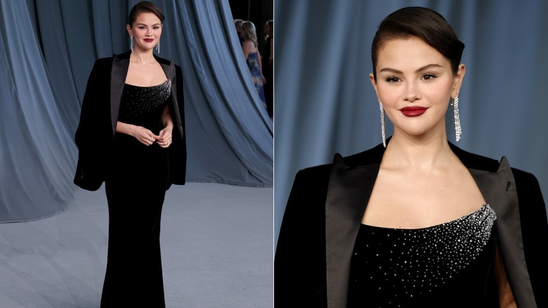 Selena Gomez in a black Giorgio Armani Privé design at the 2025 Academy Museum Gala