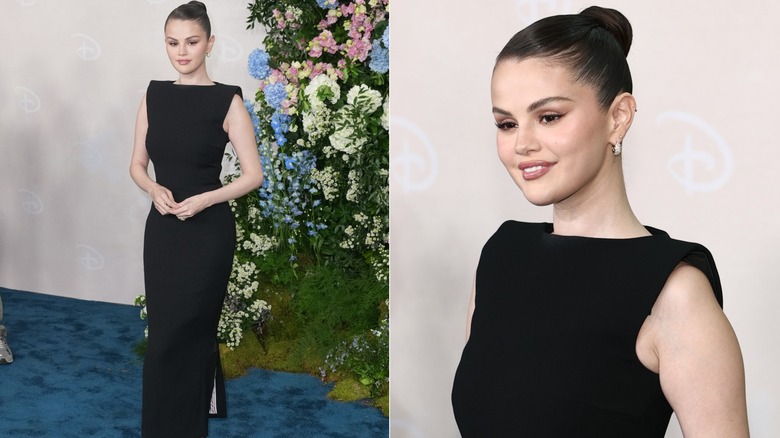 Selena Gomez wearing a black Thom Browne gown at the 2025 Disney Upfront event