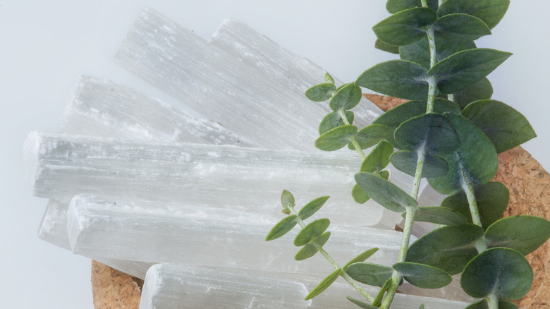 raw selenite wands in bowl