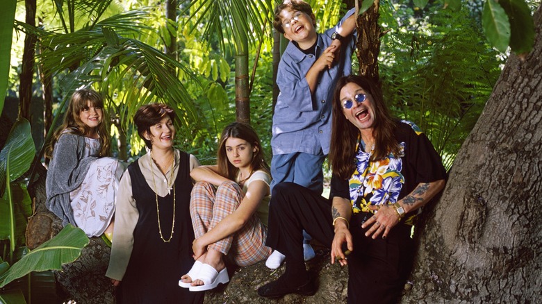 Sharon and Ozzy Osbourne in 1997 posing with their three kids